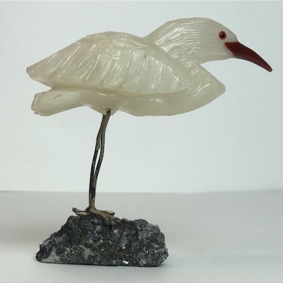 Carved Quartz Bird Egret Herron Structure Figurine on Smoky Quartz? Pedestal - Picture 3 of 12
